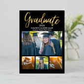 Black and Gold Script photos collage for graduated Folieneinladung (Stehend vorne)