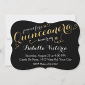 Black and Gold Script Quinceañera Einladung (Vorderseite)