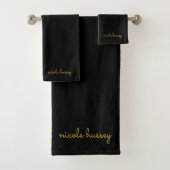 Black and Gold Script  | Stylish Monogram Modern Badhandtuch Set (Insitu)