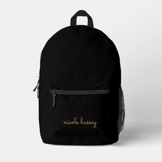 Black and Gold Script  | Stylish Monogram Modern Bedruckter Rucksack (Vorderseite)