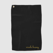 Black and Gold Script  | Stylish Monogram Modern Golfhandtuch (Vorderseite)