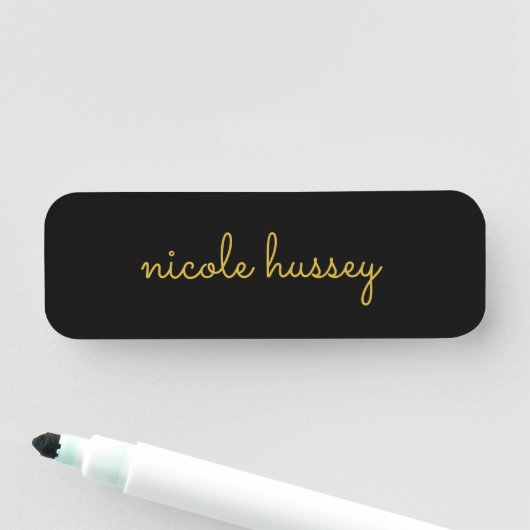Black and Gold Script | Stylish Monogram Modern Namensschild (Beispiel)
