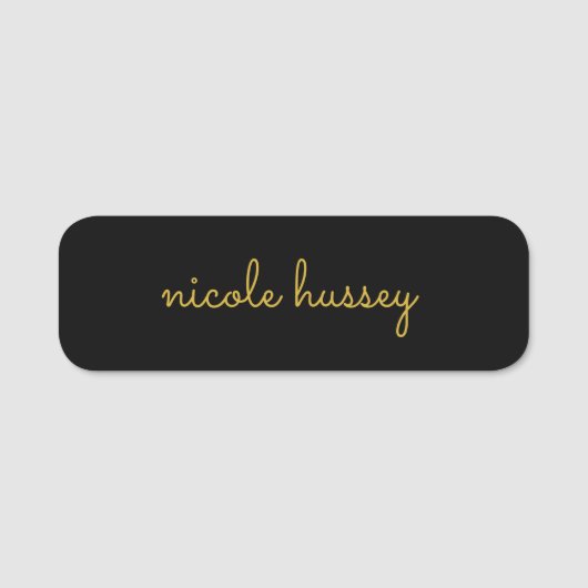 Black and Gold Script | Stylish Monogram Modern Namensschild (Vorderseite)