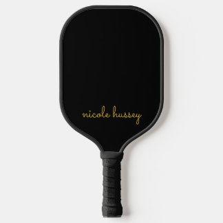 Black and Gold Script  | Stylish Monogram Modern Pickleball Schläger