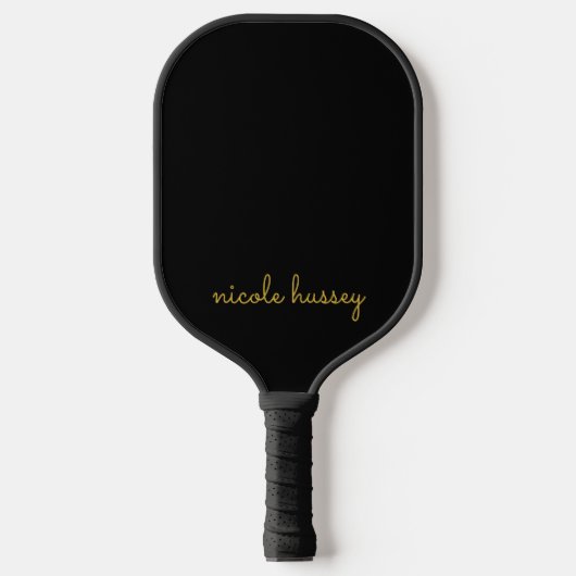 Black and Gold Script  | Stylish Monogram Modern Pickleball Schläger (Vorderseite)