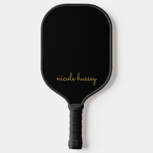Black and Gold Script  | Stylish Monogram Modern Pickleball Schläger (Rückseite)