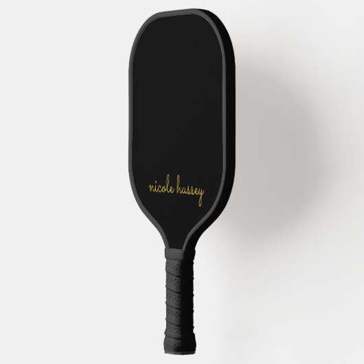 Black and Gold Script  | Stylish Monogram Modern Pickleball Schläger (Links)
