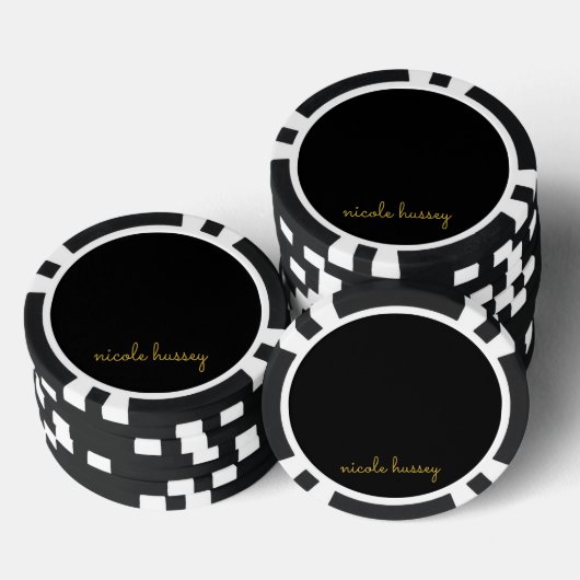 Black and Gold Script  | Stylish Monogram Modern Pokerchips (Stapel)