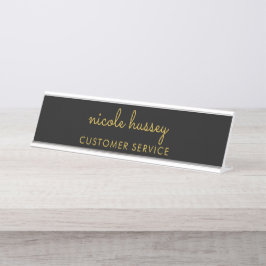 Black and Gold Script  | Stylish Monogram Modern Schreibtischnamensplakette