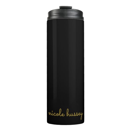 Black and Gold Script  | Stylish Monogram Modern Thermosbecher (Vorderseite)