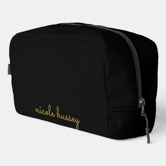 Black and Gold Script  | Stylish Monogram Modern Waschbeutel (Rechte Ecke)