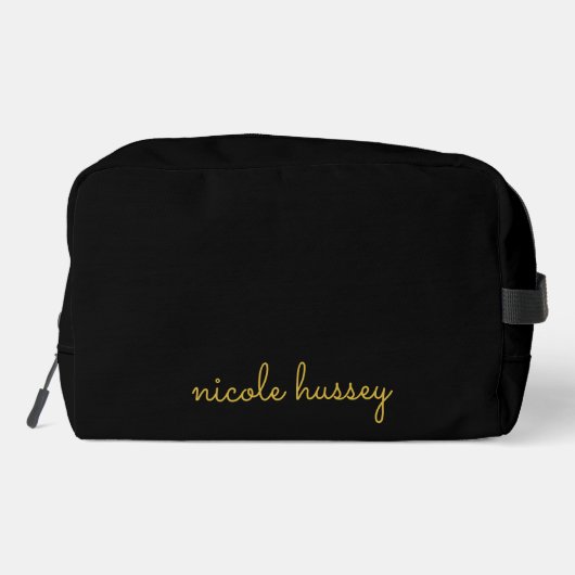 Black and Gold Script  | Stylish Monogram Modern Waschbeutel (Rückseite)