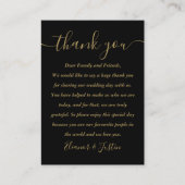 Black and Gold Script Wedding Vielen Dank Platzkarte (Vorderseite)