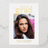 Black and Gold Serif Foto Graduation Party Folieneinladung (Vorderseite)