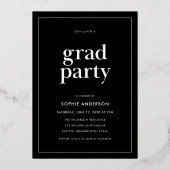 Black and Gold Serif Foto Graduation Party Folieneinladung (Rückseite)