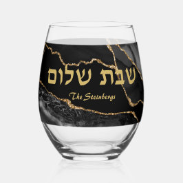 Black and Gold Shabbat Challah Cover Tuch Napkin Weinglas Ohne Stiel