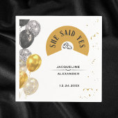 Black and Gold She Said Yes Napkins Serviette