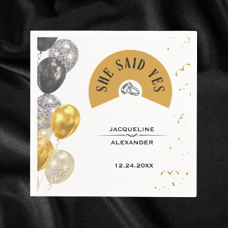 Black and Gold She Said Yes Napkins Serviette