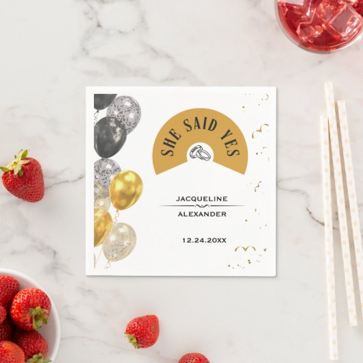 Black and Gold She Said Yes Napkins Serviette (Beispiel)