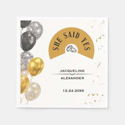 Black and Gold She Said Yes Napkins Serviette (Vorderseite)