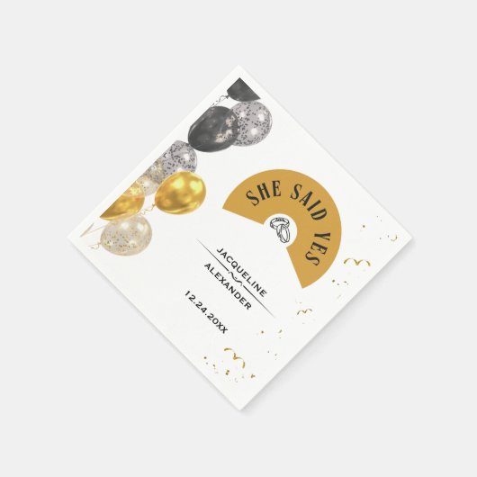 Black and Gold She Said Yes Napkins Serviette (Ecke)