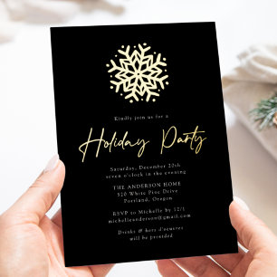 Black and Gold Simple Snowflake Holiday Party Folieneinladung