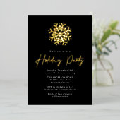 Black and Gold Simple Snowflake Holiday Party Folieneinladung (Stehend vorne)