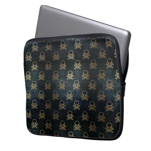 Black and Gold Skulls Electronics Bag Laptopschutzhülle (Vorderseite Links)
