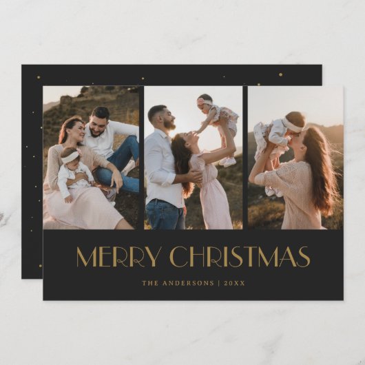 Black and Gold Snow 3 Foto Frohe Weihnachten (Vorne/Hinten)