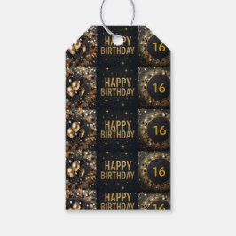 Black and Gold Sparkle Ballon Happy Birthday Geschenkanhänger