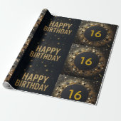 Black and Gold Sparkle Ballon Happy Birthday Geschenkpapier (Ungerollt)