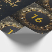 Black and Gold Sparkle Ballon Happy Birthday Geschenkpapier (Ecke)