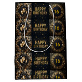 Black and Gold Sparkle Ballon Happy Birthday Mittlere Geschenktüte (Vorderseite)
