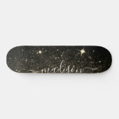 Black and Gold Sparkle Glitzer Personalisiert Skateboard (Horizontal)