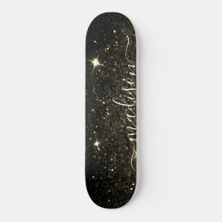 Black and Gold Sparkle Glitzer Personalisiert Skateboard