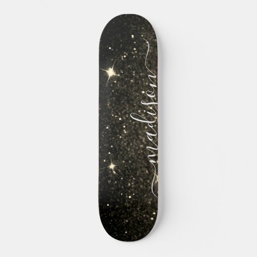 Black and Gold Sparkle Glitzer Personalisiert Skateboard (Vorderseite)