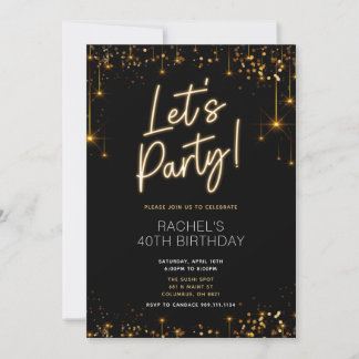 Black and Gold Sparkle Zum Geburtstag einladen Einladung