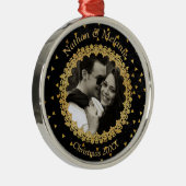 Black and Gold Sparkles Custom Photo Ornament Aus Metall (Rechts)
