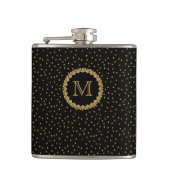 Black and Gold Sparkles Monogram Flachmann (Vorderseite)