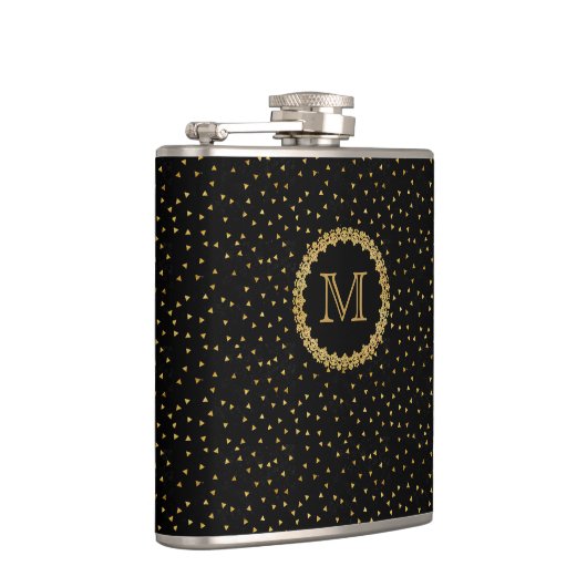 Black and Gold Sparkles Monogram Flachmann (Rechts)