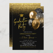 Black and Gold Sparkling Graduing Party Einladung (Vorne/Hinten)