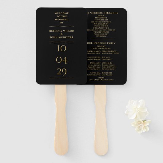 Black and Gold Special Date Wedding Programm Fächer (Vorne und Hinten)