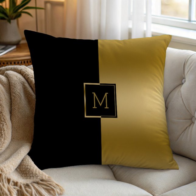 Black and gold split-screen geometric design kissen (Von Creator hochgeladen)