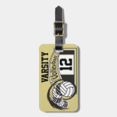 Black and Gold Sporty Volleyball 🏐 Gepäckanhänger (Vorderseite vertikal)
