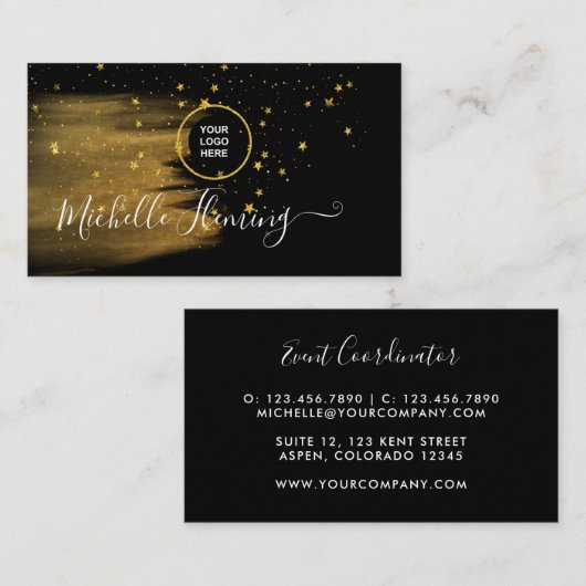 Black and Gold Square Business Card Visitenkarte (Vorne/Hinten)