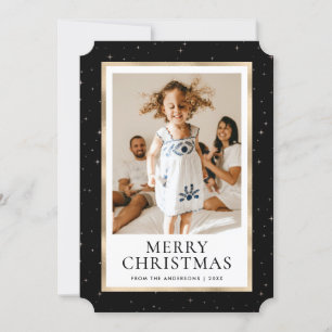 Black and Gold Staright Foto Weihnachtskarte Feiertagskarte