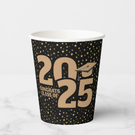 Black and Gold Stars 2025 Abschluss Pappbecher