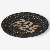 Black and Gold Stars 2025 Abschluss Pappteller (Schrägansicht)