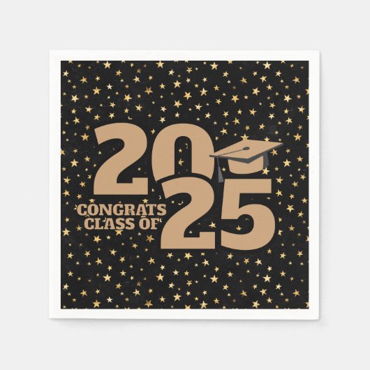 Black and Gold Stars 2025 Abschluss Serviette (Vorderseite)