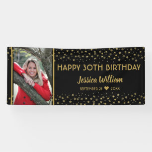 Black and Gold Stars 30. Geburtstag Custom Foto Banner